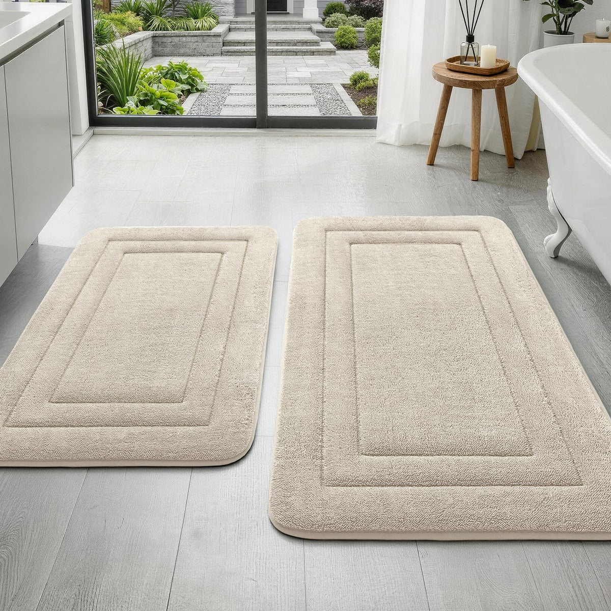 YIHOUSE 2-Piece Towel-Like Memory Foam Bathroom Rug Set, Dark Grey