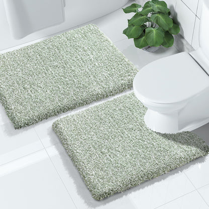 Yimobra Bathroom Rugs Sets 2 Piece, 32x20+24x17, Light Green and White