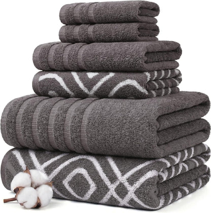 Modern Threads 6 Piece Bath Towel Set – Bathroom Set with 2 Bath Towels, 2 Hand Towels, and 2 Wash Cloths – 100% Cotton, Super Absorbent & Extra Soft – Reversible Classic Diamond (Gray)