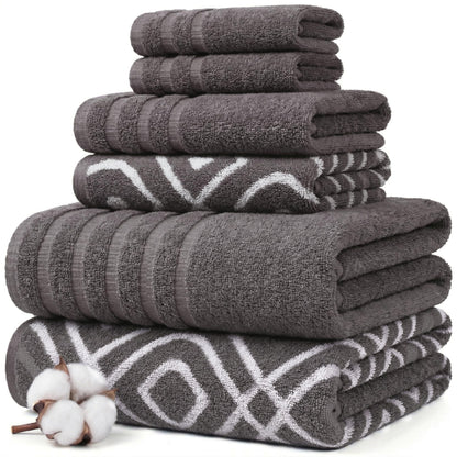 Modern Threads 6 Piece Bath Towel Set – Bathroom Set with 2 Bath Towels, 2 Hand Towels, and 2 Wash Cloths – 100% Cotton, Super Absorbent & Extra Soft – Reversible Floral Trail (Navy)