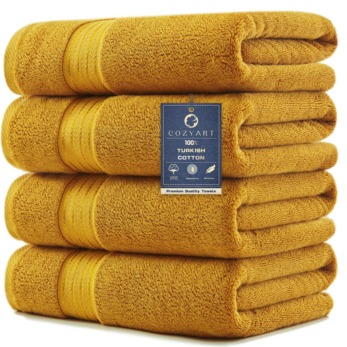 COZYART Luxury Bath Towels 4 PCS, 27x54 650 GSM Turkish Cotton Burnt Orange