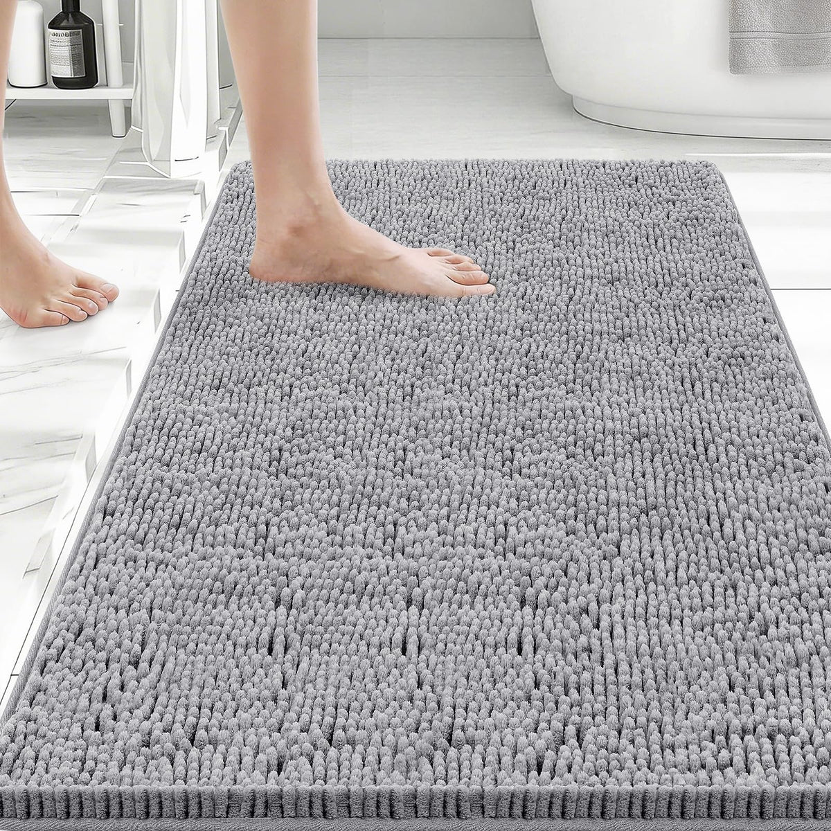Bcoimo Small Bath Rug Mat,24x17 Chenille High Absorbent Latte Bathroom Mats