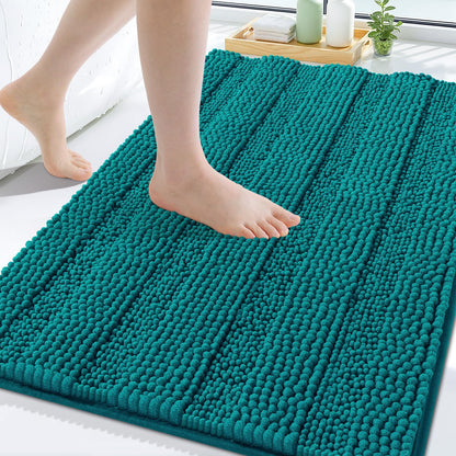 Grandaily Chenille Striped Bathroom Rugs 36x24, Extra Thick and Absorbent Bath Mats, Non-Slip Soft Plush Shaggy Shower Carpet, Machine Wash Dry, Bath Rug for Bathroom, (Large, Light Grey)