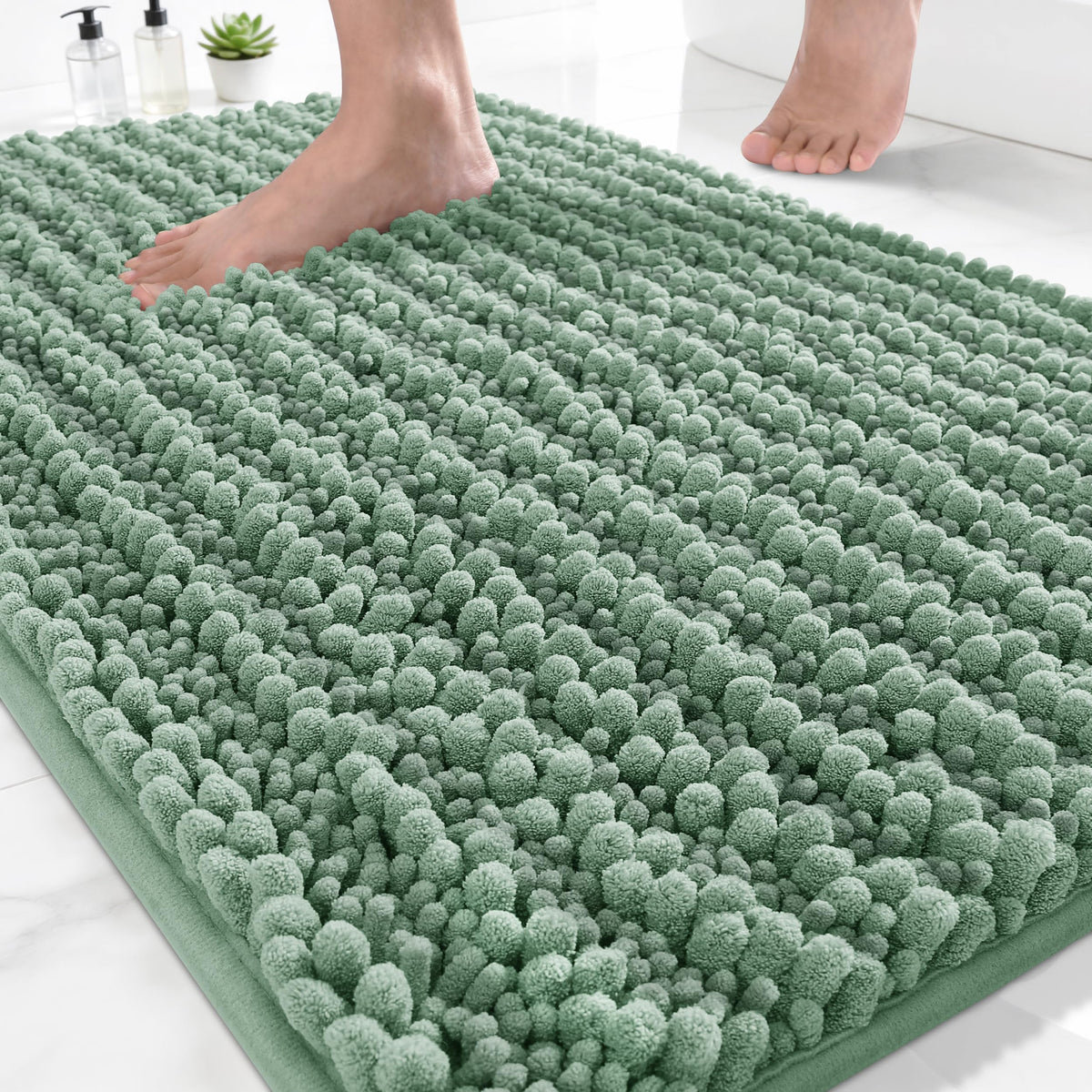 Yimobra Bathroom Rugs Non Slip Washable 32x20 Inch - Ultra Soft Absorbent Chenille Bath Mat, Quick Dry Shaggy Floor Carpet for Tub Shower, Gray Home Decor Accessories