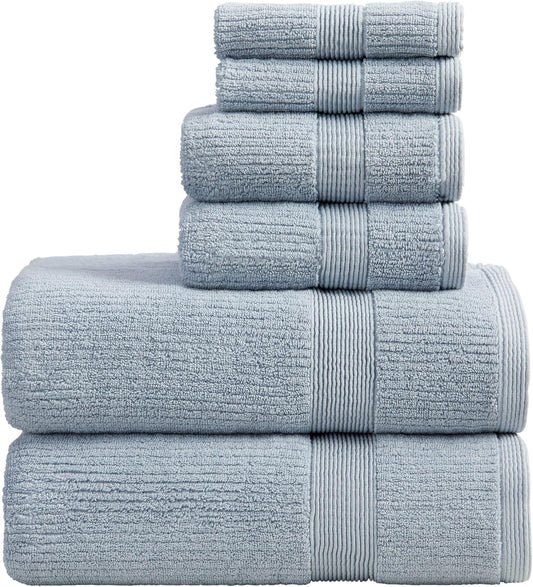 Springtree Home 100% Cotton Bath Towel Set | 6-Piece Set | Textured | Blue