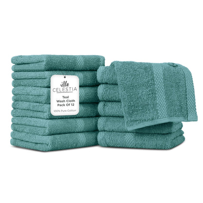 Villa Celestia 100% Cotton Bath Towel Set of 18-4 Bath Towels, 6 Hand Towels, 8 Wash Cloths, Sustainable, Soft, Highly Absorbent, Combed Cotton 18 Piece Set for Hotels, Spa, Bathroom, Dorm, Blue