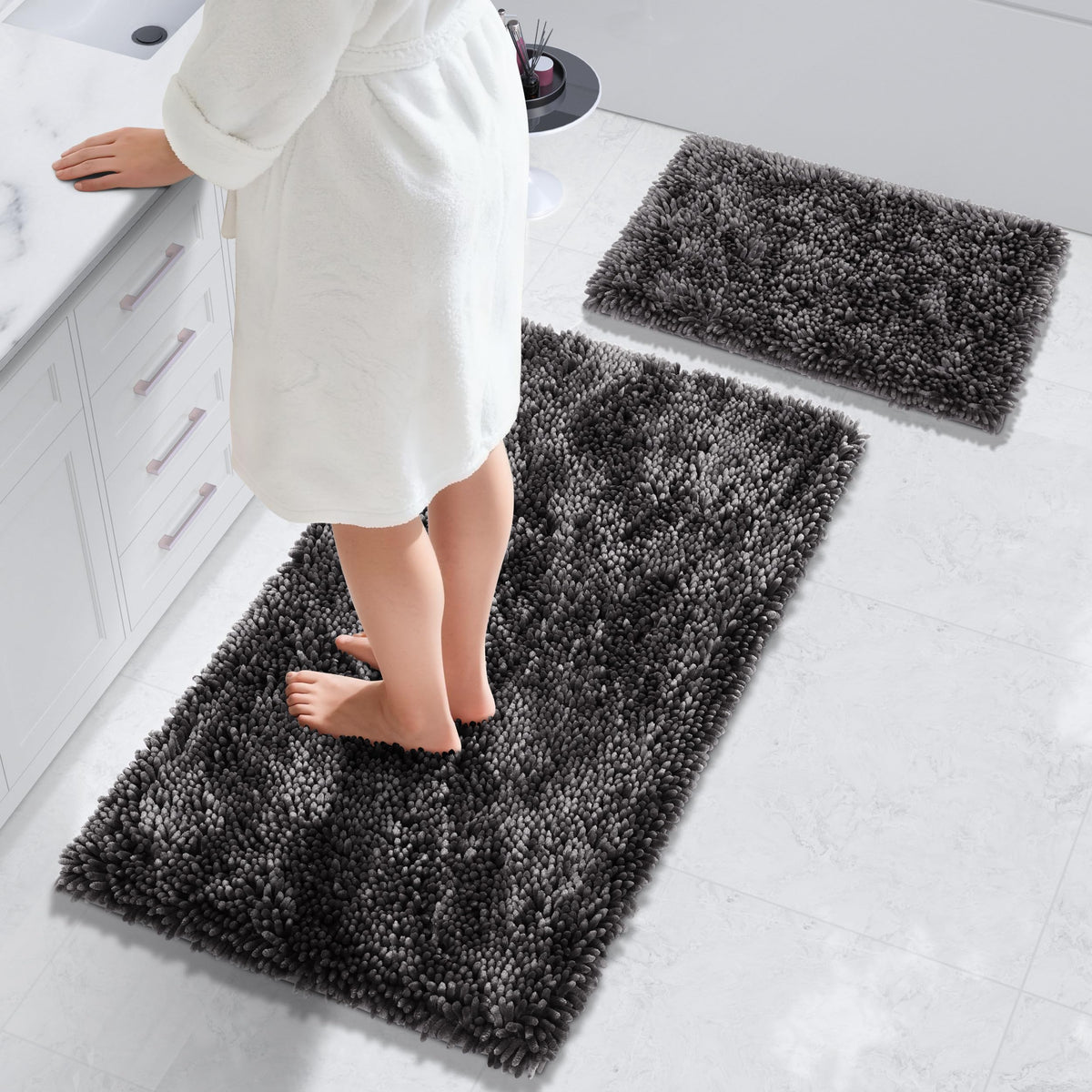Yimobra Bathroom Rug Set 2 Piece, Luxury Shaggy Bath Mat Set with Non Slip Backing, Ultra Soft & Absorbent Mats for Bathroom Floor, Machine Washable, 31.5"x20"+24"x17", Dark Purple