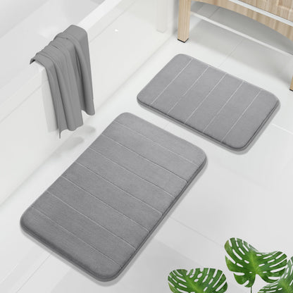 Yimobra Memory Foam Bathroom Rugs Sets 2 Piece - Super Soft Absorbent Quick Dry Bath Mat Set, Machine Washable Non Slip Floor Carpet for Tub Shower & Single Sink (17x24 & 31.5x20 Inch, Black)