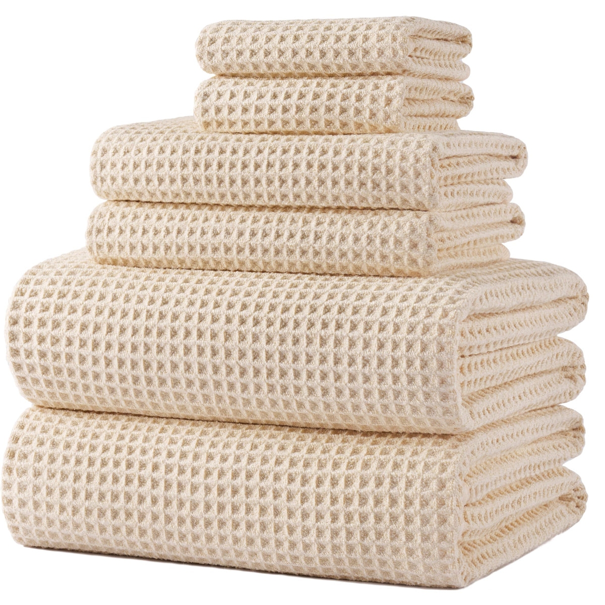 POLYTE 430 GSM Poly Blend Microfiber Quick Dry Waffle Bath Towel Set of 6