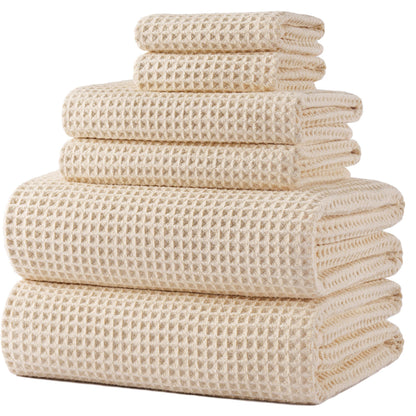 POLYTE 430 GSM Poly Blend Microfiber Quick Dry Waffle Bath Towel Set of 6
