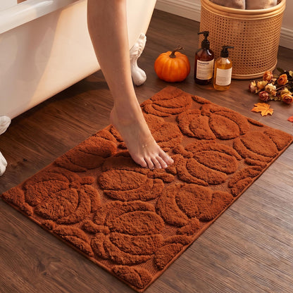 Luxury Fall Autumn Beige Cream Pumpkin Bathroom Mat, 17"x25" Extra Soft and Absorbent Microfiber Bath Rug, Non-Slip TPR Back, Plush Shaggy Bath Carpet for Floor