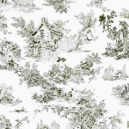 Mindsoft Vintage French Frog Toile Shower, Green, 72x72 Inch