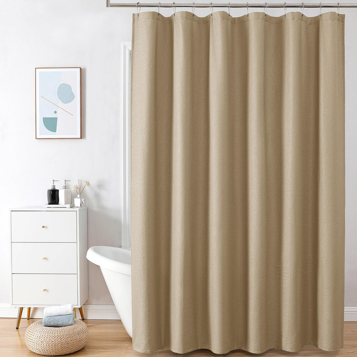 OVZME Berry Cute Shower Curtain, Embossed Textured Fabric Shower Curtain for Bathroom - Soft Cloth & Hotel Spa Luxury, Water Repellent, Machine Washable Shower Curtain, 72X72, Glacier Blue
