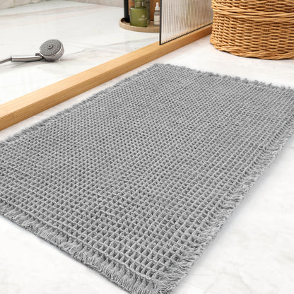 tchdio Waffle Bath Mat-Runner Rug, Super Absorbent Non Slip Bath Mats for Bathroom Machine Washable Long Rugs with Tassels, Bath Rugs for Bathroom Floor Beside Tub, 2' x 6'