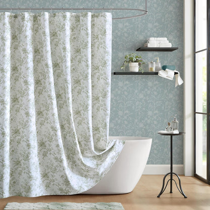 Laura Ashley Walled Garden Shower Curtain for Bathroom, 72 x 72, Green