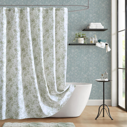 Laura Ashley Walled Garden Shower Curtain for Bathroom, 72 x 72, Green