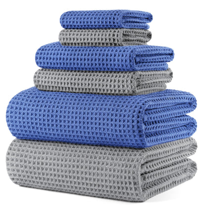 POLYTE 430 GSM Poly Blend Microfiber Quick Dry Waffle Bath Towel Set of 6