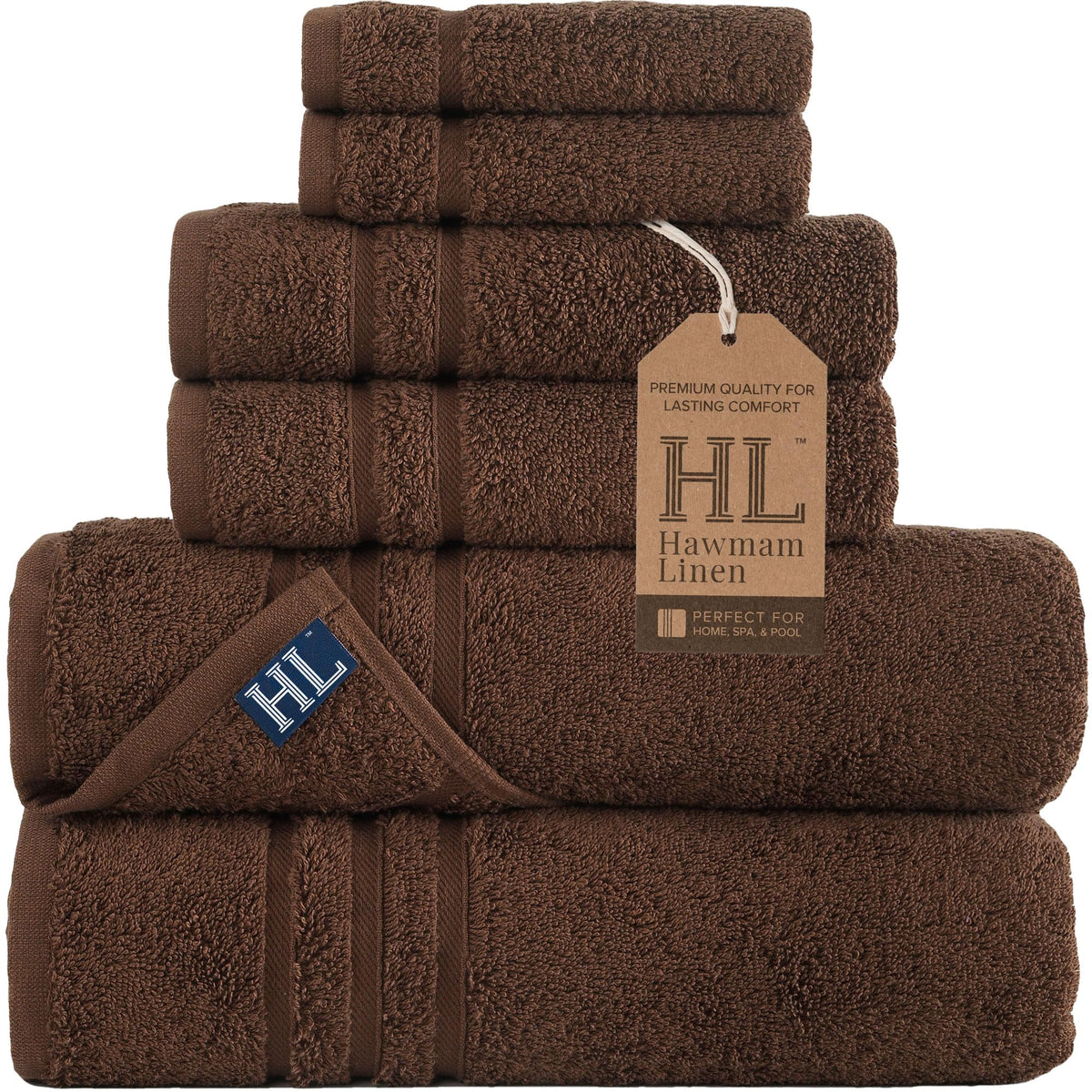 Hawmam Linen Cream 6 Piece Bath Towels Set for Bathroom Original Turkish Cotton Soft, Absorbent and Premium 2 Bath Towels, 2 Hand Towels, 2 Washcloths (Sea Salt)
