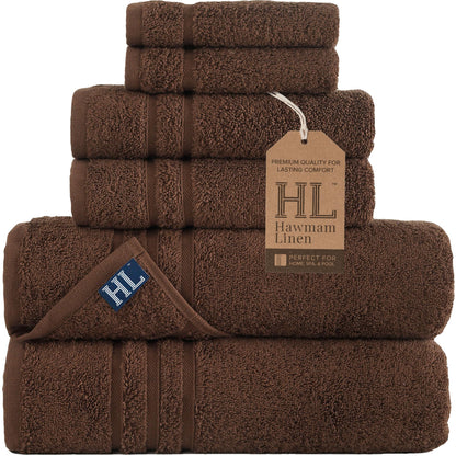 Hawmam Linen Cream 6 Piece Bath Towels Set for Bathroom Original Turkish Cotton Soft, Absorbent and Premium 2 Bath Towels, 2 Hand Towels, 2 Washcloths (Sea Salt)