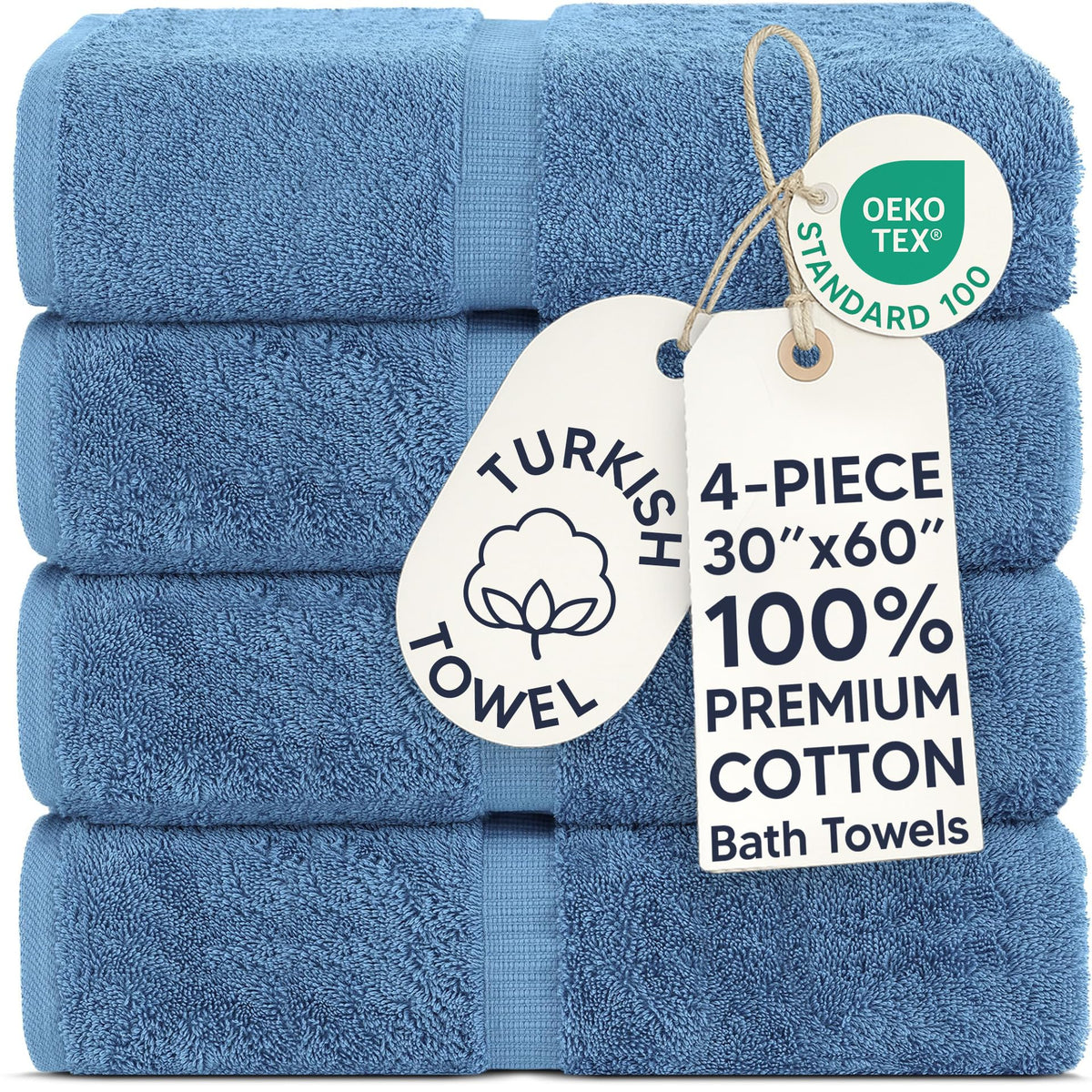 Chakir Turkish Linens 100% Cotton 4-Pack Bath Towels 27x54, Gray