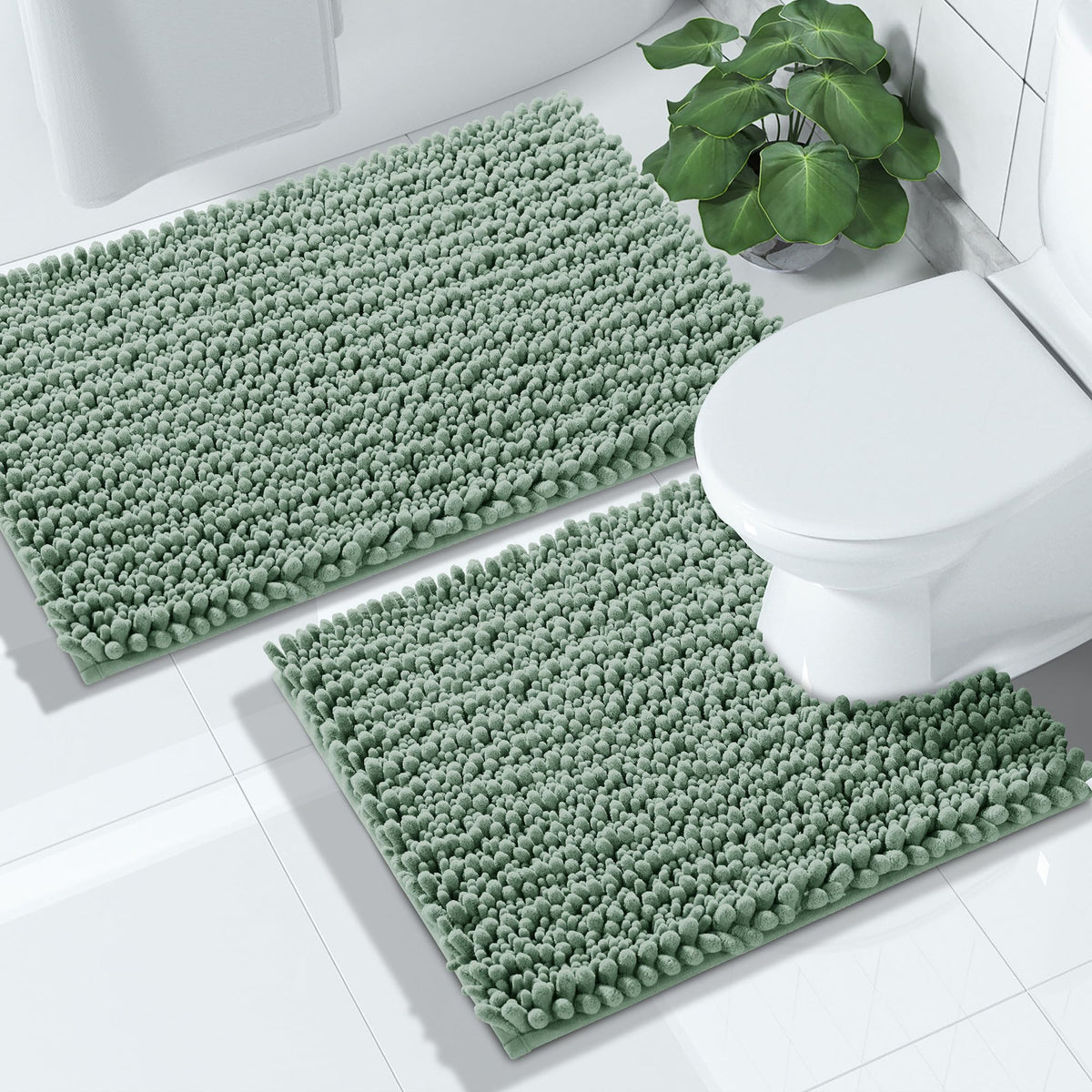 Yimobra Bathroom Rugs Sets 2 Piece - Quick Dry Extra Thick Luxury Chenille Bath Mat, Non Slip Super Absorbent for Tub Shower Sink, Machine Washable Shaggy Floor Mat, 32"x20"+24"x17" Inch, Pale Khaki