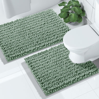 Yimobra Bathroom Rugs Sets 2 Piece - Quick Dry Extra Thick Luxury Chenille Bath Mat, Non Slip Super Absorbent for Tub Shower Sink, Machine Washable Shaggy Floor Mat, 32"x20"+24"x17" Inch, Pale Khaki