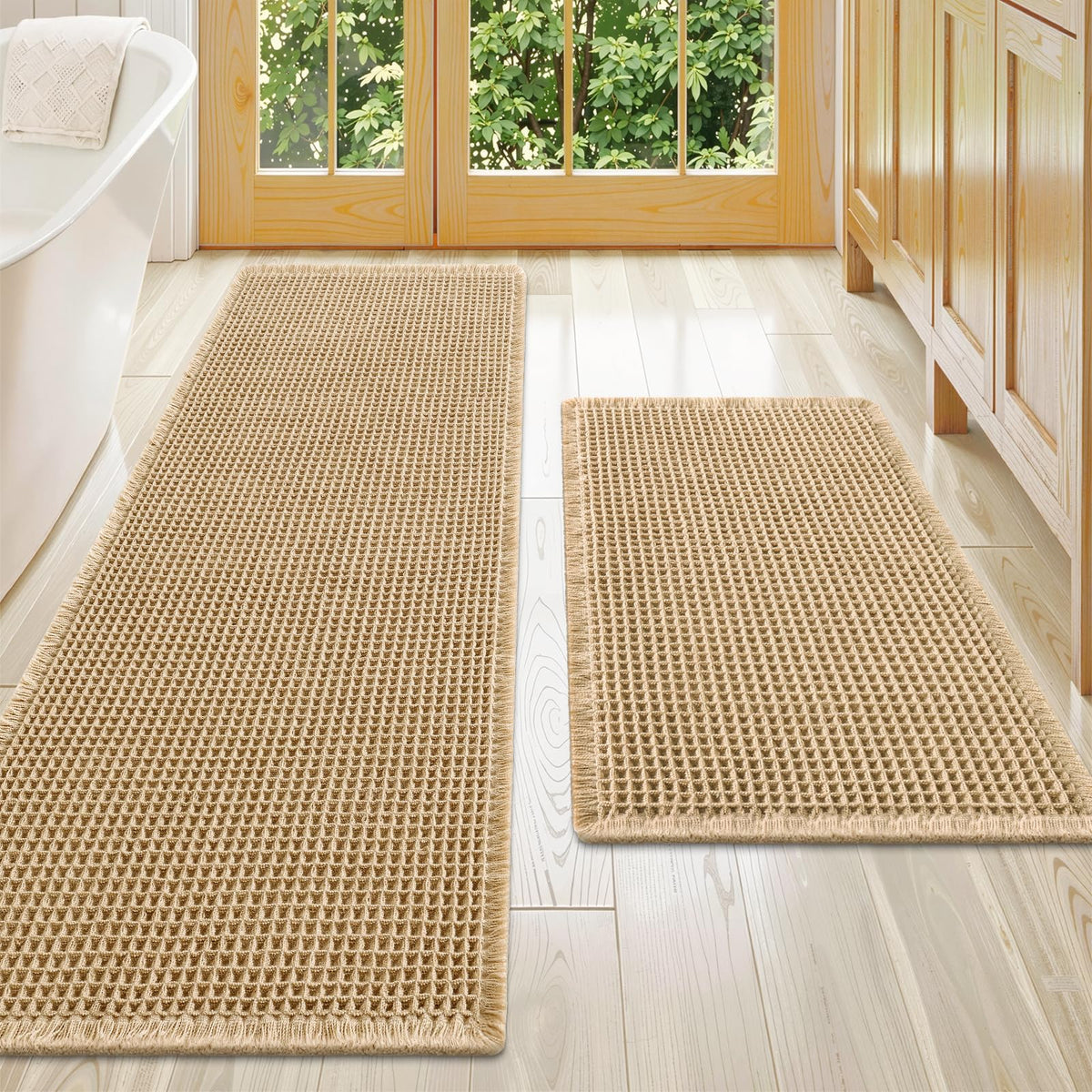 Smiry Waffle Bathroom Rugs Sets 2 Piece (30x20+24x16, Brown)