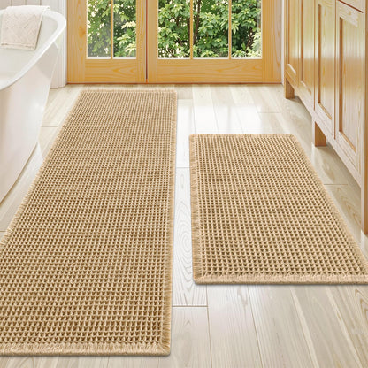 Smiry Waffle Bathroom Rugs Sets 2 Piece (30x20+24x16, Brown)