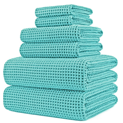 POLYTE 430 GSM Poly Blend Microfiber Quick Dry Waffle Bath Towel Set of 6