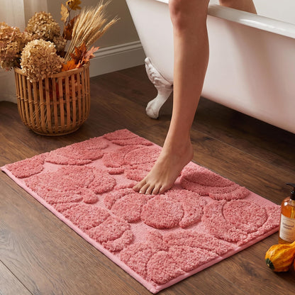 Luxury Fall Autumn Beige Cream Pumpkin Bathroom Mat, 17"x25" Extra Soft and Absorbent Microfiber Bath Rug, Non-Slip TPR Back, Plush Shaggy Bath Carpet for Floor