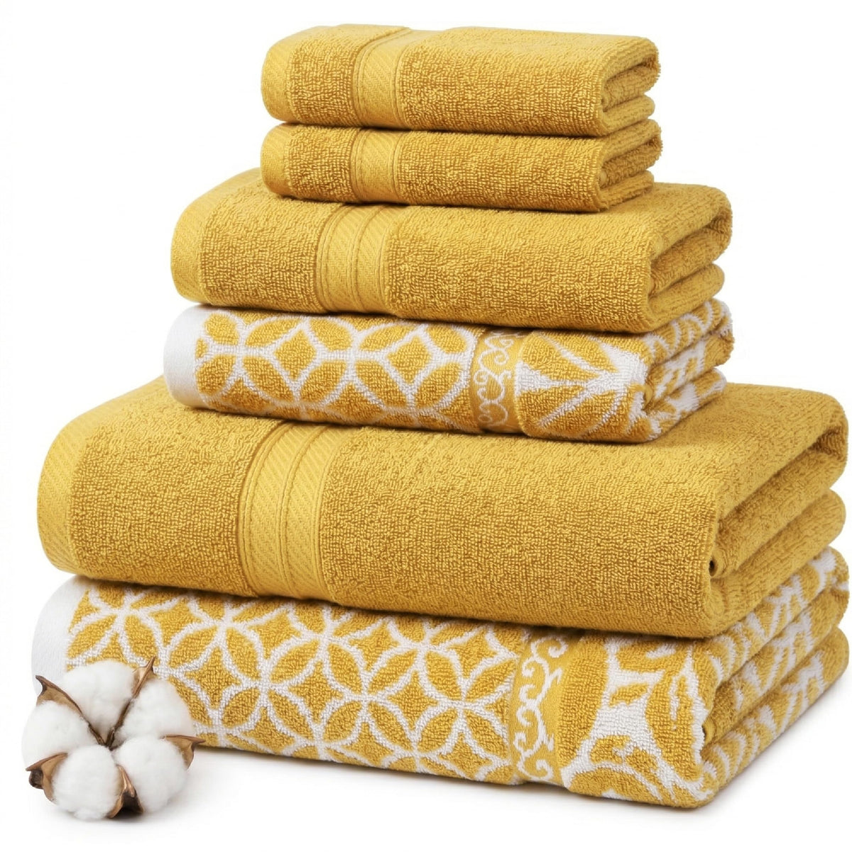 Modern Threads 6 Piece Bath Towel Set – Bathroom Set with 2 Bath Towels, 2 Hand Towels, and 2 Wash Cloths – 100% Cotton, Super Absorbent & Extra Soft – Reversible Floral Trail (Navy)