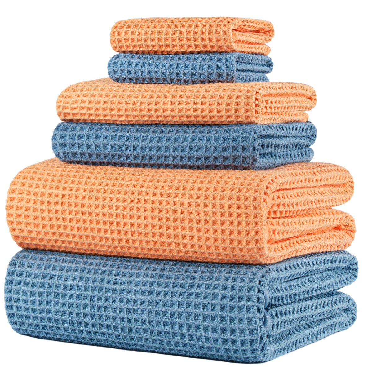 POLYTE 430 GSM Poly Blend Microfiber Quick Dry Waffle Bath Towel Set of 6