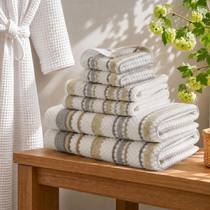 Madison Park Sutton Stripe 6 Piece Cotton Bath Towel Set, Neutral