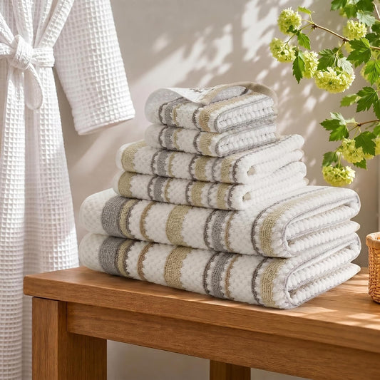 Madison Park Sutton Stripe 6 Piece Cotton Bath Towel Set, Neutral