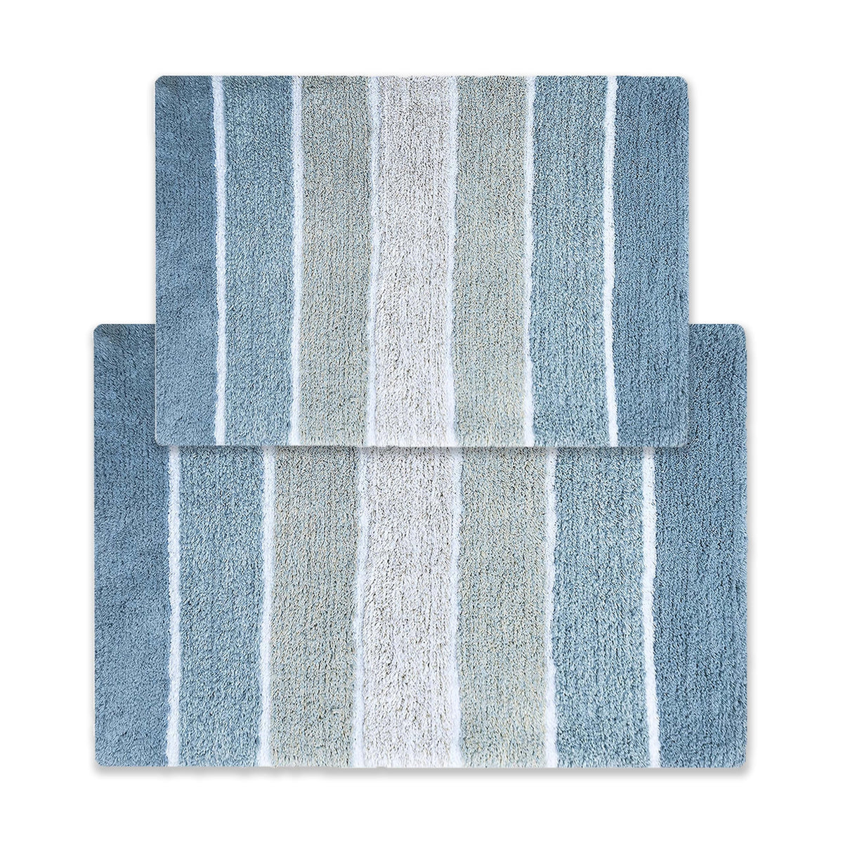 Chardin home Cordural Stripes Bath Mat, Set of 2 Bath Rugs (17 Inches x24 Inches & 21 Inches x34 Inches) | Non Slip Bathroom Rug, Machine Washable, Plush, Highly Absorbent | Bluish Gray- Beige