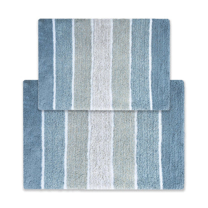Chardin home Cordural Stripes Bath Mat, Set of 2 Bath Rugs (17 Inches x24 Inches & 21 Inches x34 Inches) | Non Slip Bathroom Rug, Machine Washable, Plush, Highly Absorbent | Bluish Gray- Beige