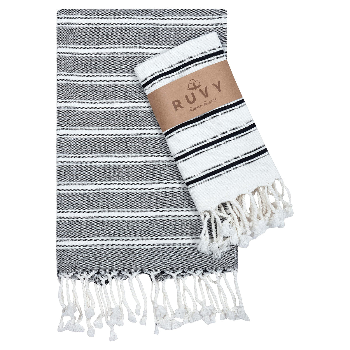 Ruvy Home Basics Turkish Hand Towels for Bathroom Set of 2 | 18"x40", Cotton | Decorative Towel for Bathroom, Kitchen, Dishcloth, Tea, Yoga, Face, Gym - Beige