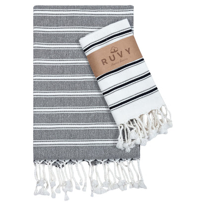 Ruvy Home Basics Turkish Hand Towels for Bathroom Set of 2 | 18"x40", Cotton | Decorative Towel for Bathroom, Kitchen, Dishcloth, Tea, Yoga, Face, Gym - Beige