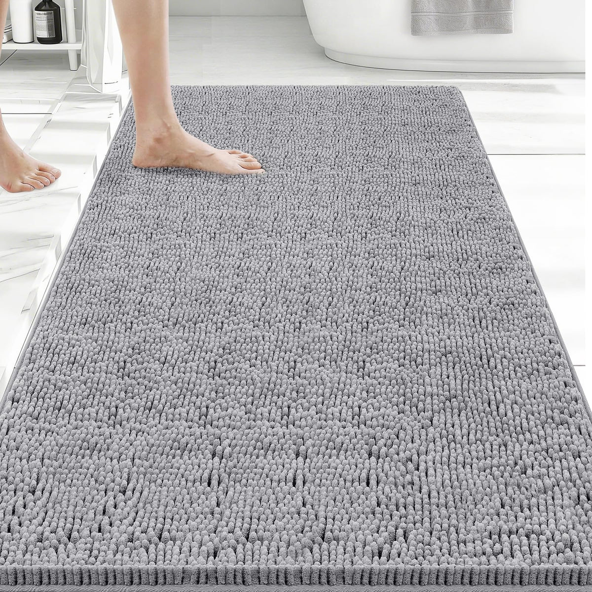 Bcoimo Small Bath Rug Mat,24x17 Chenille High Absorbent Latte Bathroom Mats