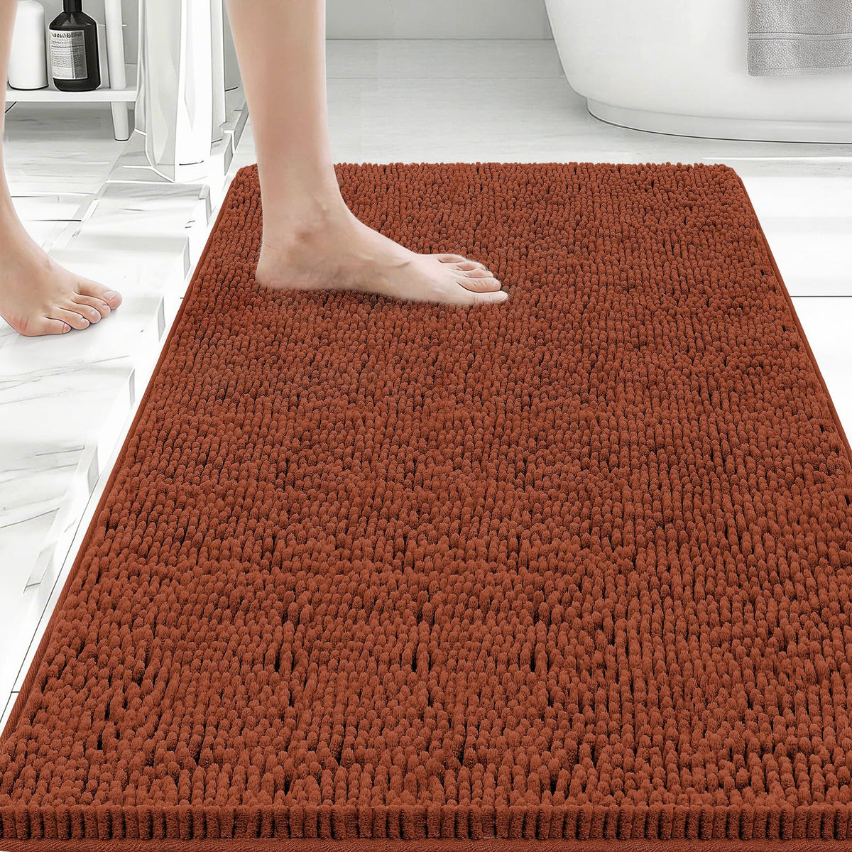 Bcoimo Bath Rug Mat,Sage Chenille High Absorbent Long Bathroom Runner Rugs