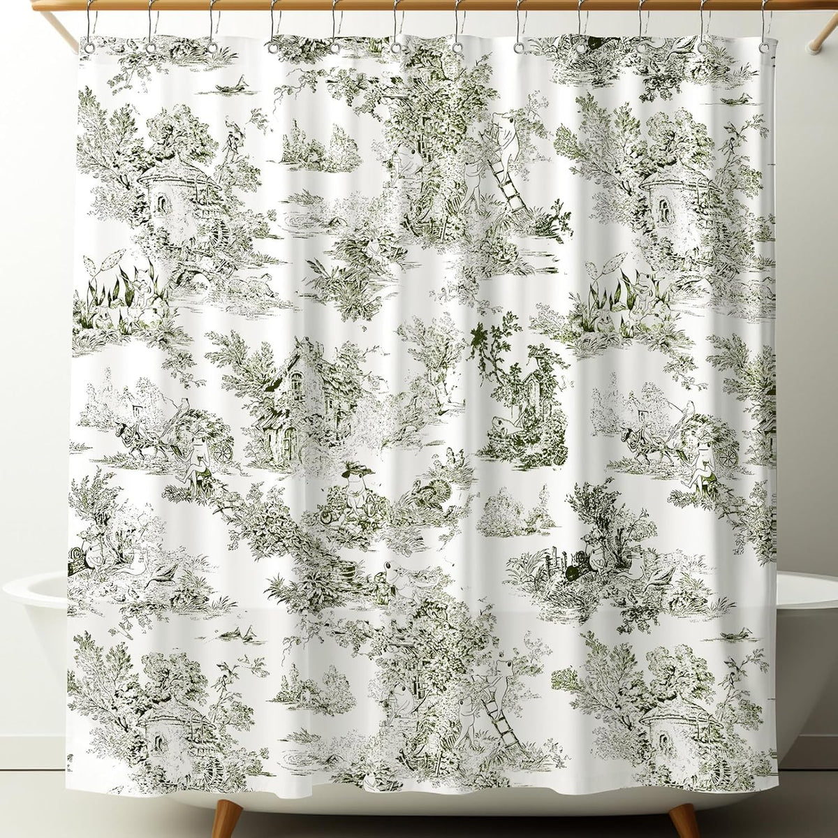 Mindsoft Vintage French Frog Toile Shower, Green, 72x72 Inch