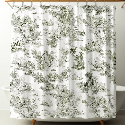 Mindsoft Vintage French Frog Toile Shower, Green, 72x72 Inch