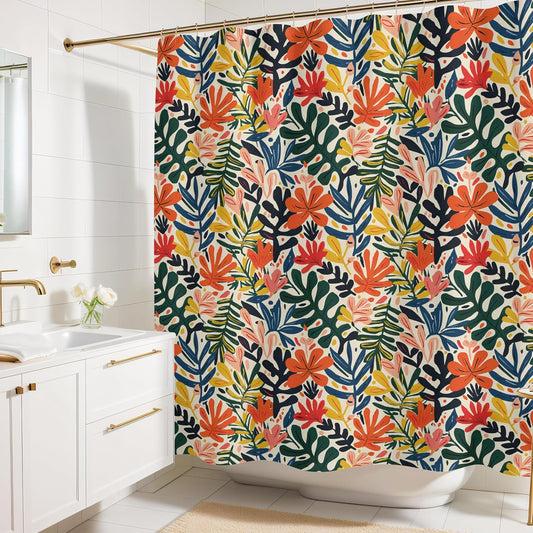 Colorful Leaf Print Shower Curtain - Modern Floral Pattern - Home Decor - Fabric Shower Curtain for Any Bathroom - 72x72 Inches (Colorful Leaves)