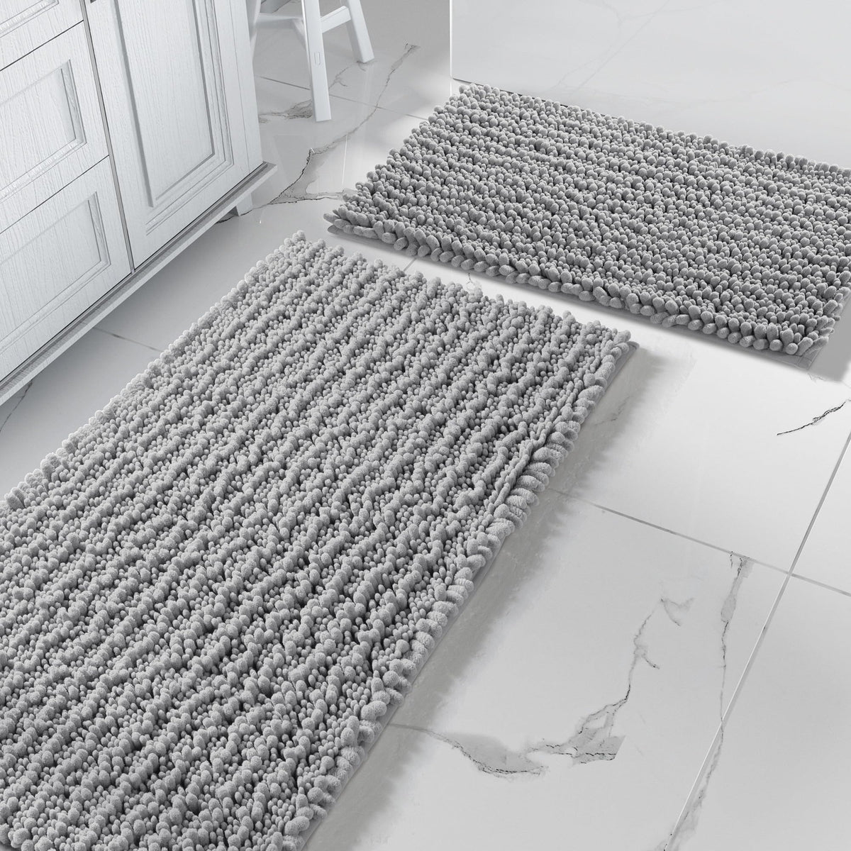 Yimobra Bathroom Rugs Sets 2 Piece - Quick Dry Extra Thick Luxury Chenille Bath Mat, Non Slip Super Absorbent for Tub Shower Sink, Machine Washable Shaggy Floor Mat, 32"x20"+24"x17" Inch, Pale Khaki