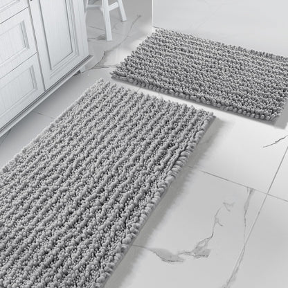 Yimobra Bathroom Rugs Sets 2 Piece - Quick Dry Extra Thick Luxury Chenille Bath Mat, Non Slip Super Absorbent for Tub Shower Sink, Machine Washable Shaggy Floor Mat, 32"x20"+24"x17" Inch, Pale Khaki