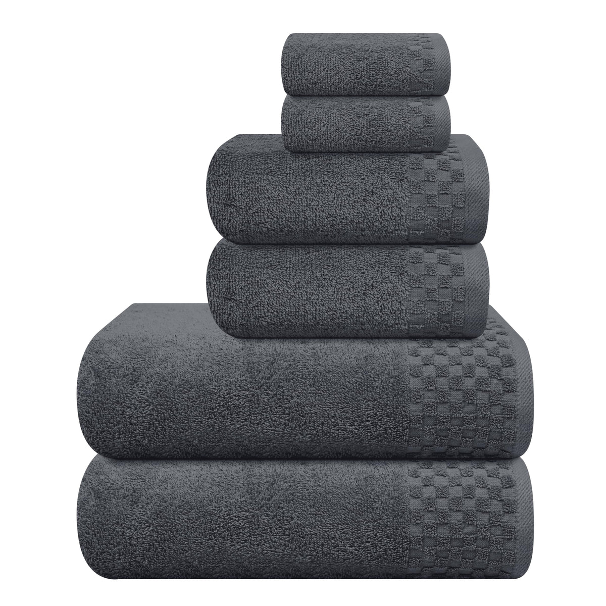 MyOwn Premium Cotton 6 Pack Towel Set for Bathroom, Contains 2 Bath Towels 28x55 inch, 2 Hand Towels 16x24 inch & 2 Wash Coths 12x12 inch, Ideal Everyday use, Compact & Lightweight - Black