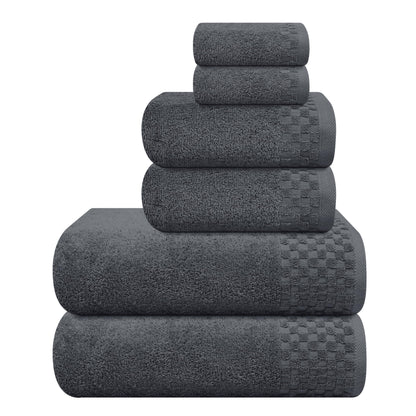 MyOwn Premium Cotton 6 Pack Towel Set for Bathroom, Contains 2 Bath Towels 28x55 inch, 2 Hand Towels 16x24 inch & 2 Wash Coths 12x12 inch, Ideal Everyday use, Compact & Lightweight - Black