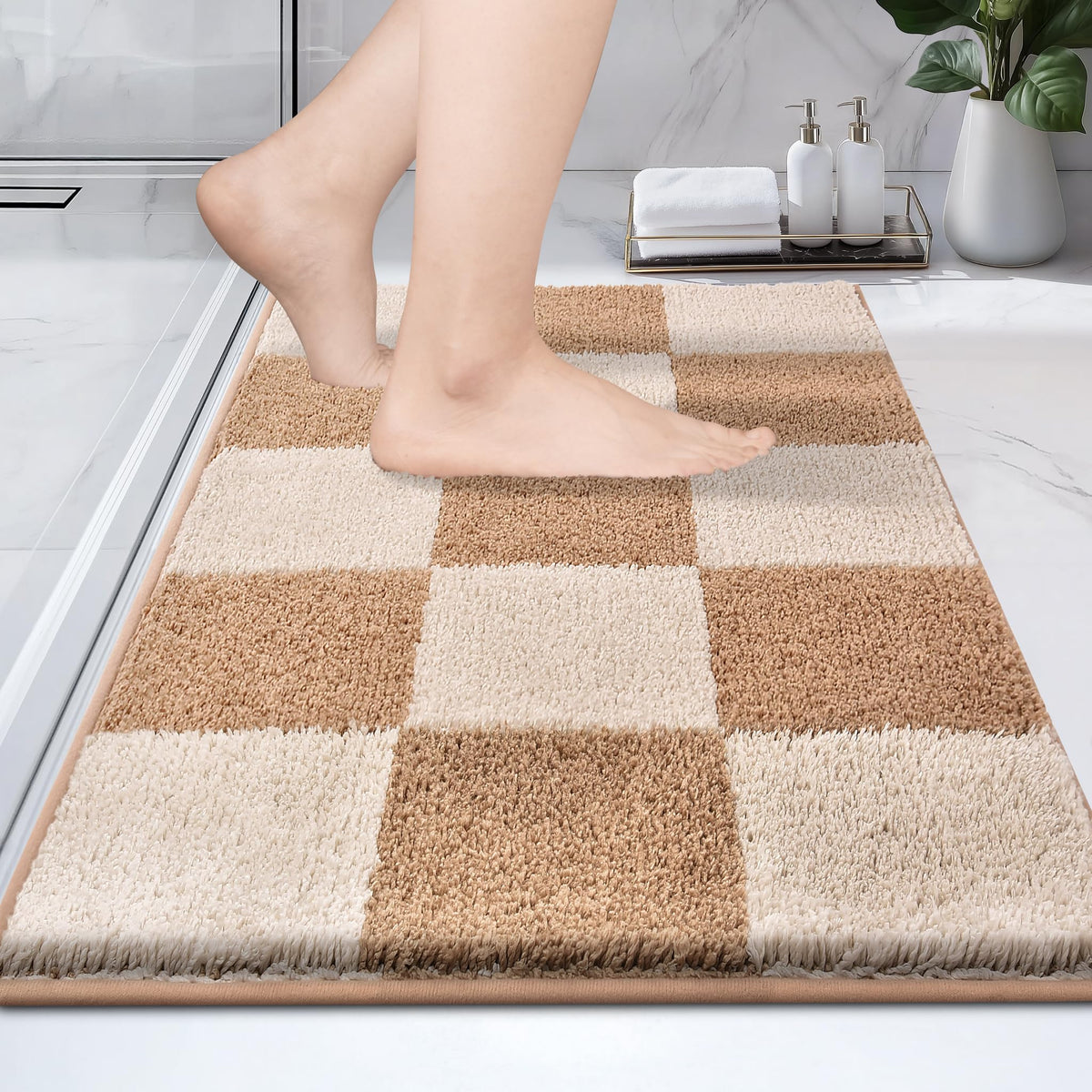 PURRUGS Bathroom Rug Non-Slip Machine Washable 24" x 36", Super Absorbent and Quick-Dry Bath Mat, Extra Soft and Plush Bath Rug for Shower, Bathtub and Sink, Grayish Brown & Coffee