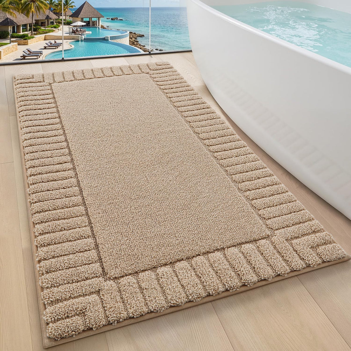 LUMI Soft Bathroom Rugs Absorbent, Non Slip Bath Mat 24x36, Beige
