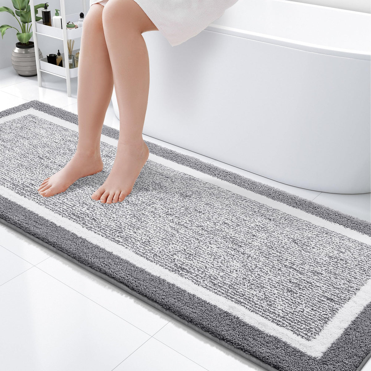 OLANLY Small Bathroom Rugs 24x16, Soft Absorbent Microfiber Bath Rugs, Grey